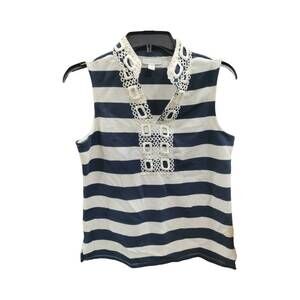 NEW CHARTER CLUB LUXURY women's sleeveless striped tee in white/navy